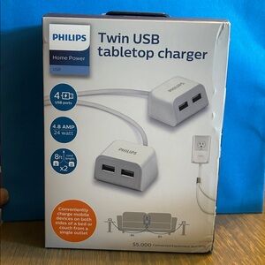 Philips Twin USB Tabletop Charger in White and Blue